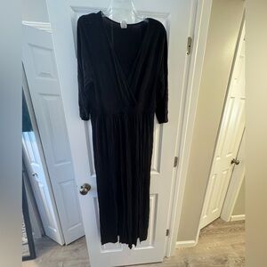 Black 3/4 length sleeve deep v neck dress slits